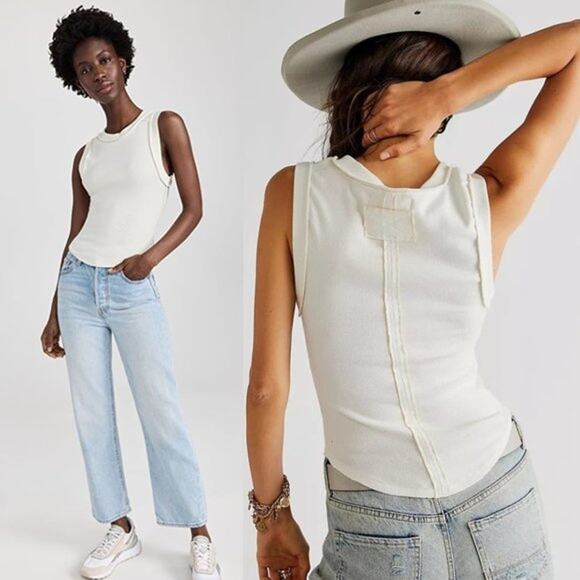 NEW Free People We The Free Kate Tank Light Grey Concrete Size Small Minimalist - Picture 1 of 6